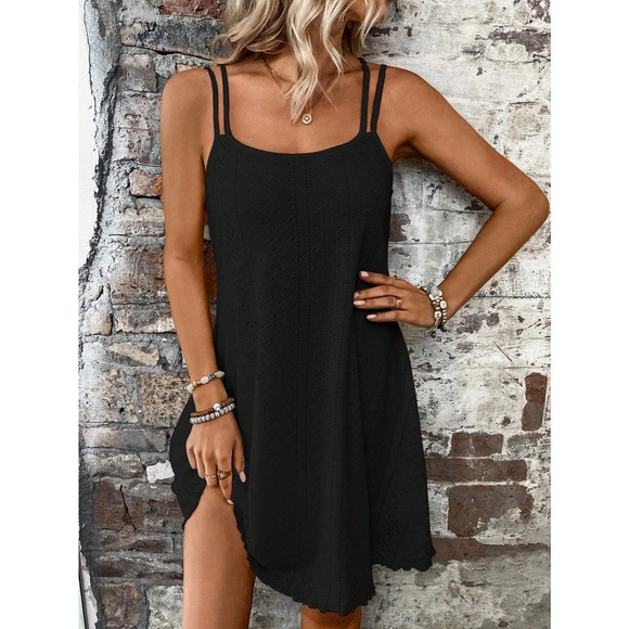 Boho Eyelet Embroidered Cami Dress black - Picture 1 of 11
